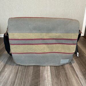 Canvas Messenger Bag in Gray with Red Stripes